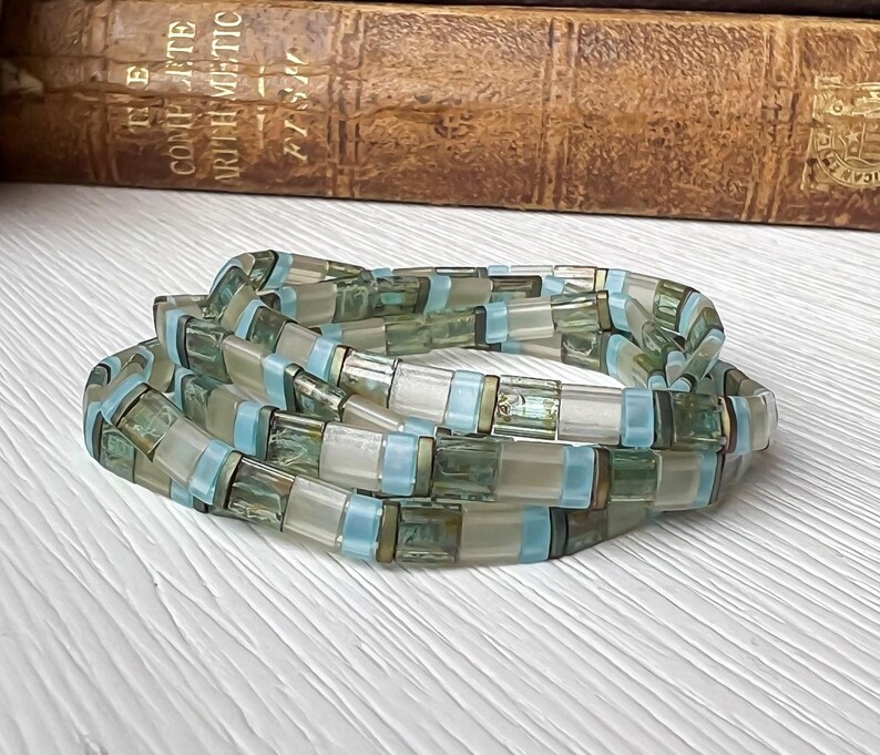 Flat Tile Bracelet Miyuki Beaded Design Elegant Stretch Wristband Handmade Japanese Jewelry Premium Quality Construction Minimalist Style Trendy Fashion Accessory Perfect Friendship Gift Comfortable Daily Wear Versatile Collection Addition