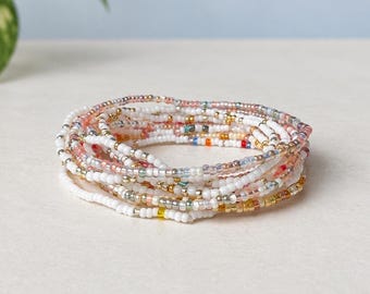 Minimalist Seed Bead Bracelet Set Friendship Gift Colorful Accessory Boho Stretch Jewelry Handmade Glass Beaded Wrist Band Summer Stacking