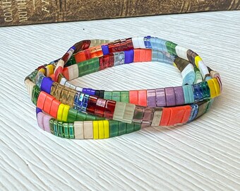 Tila Bead Colorblock Bracelets Fun Colorful Beaded Boho Stretch Bracelets