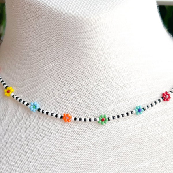 Seed Bead Flower Choker Daisy Chain Necklace Adjustable Beaded Jewelry Gift