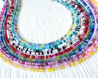 Seed Bead Necklace Glass Beads Colorful Jewelry Summer Accessory Beach Style Boho Layering Dainty Chain Adjustable Length Everyday Wear