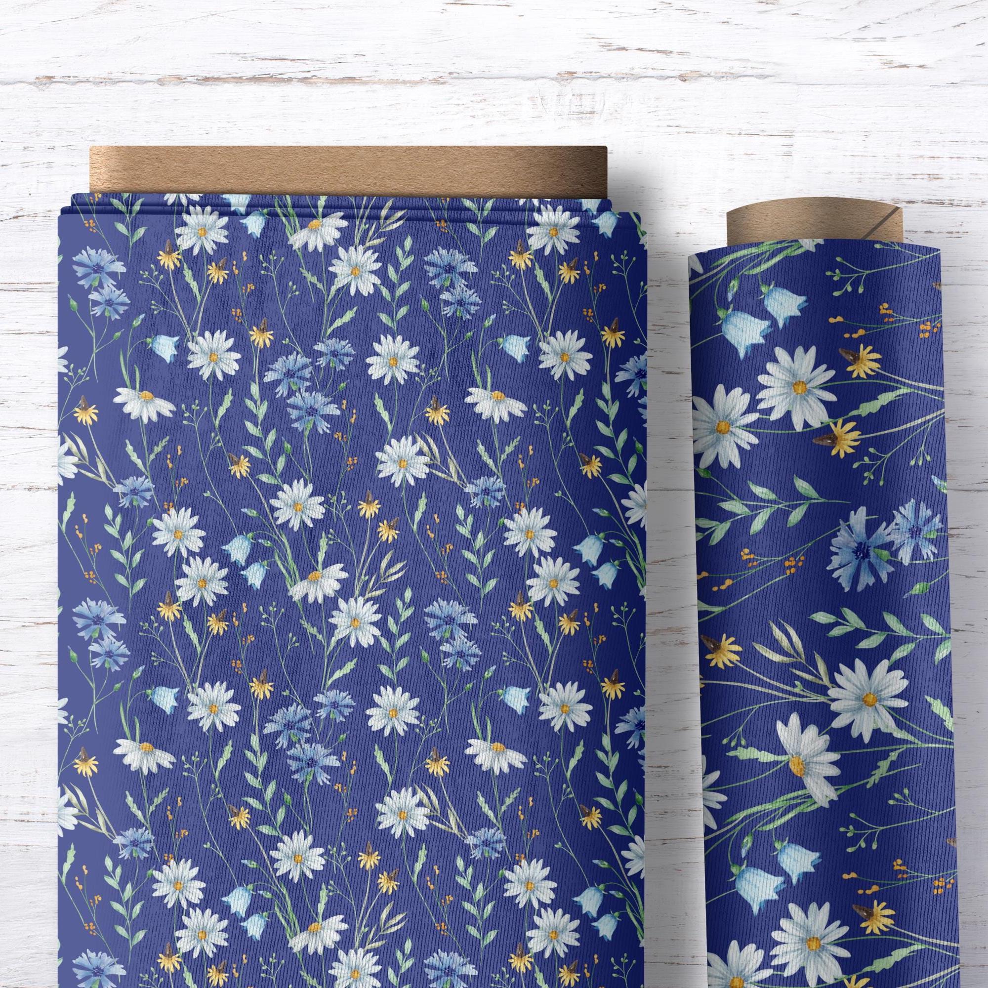 Navy Daisy Fabric Sewing Project Quilt Making Home Decor Cotton Material Craft Supply Premium Quality Floral Pattern Yard Size Dress Making