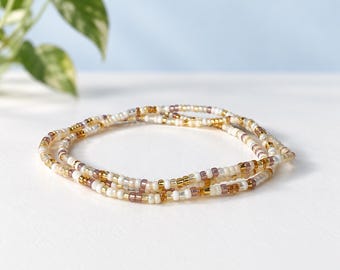 Seed Bead Bracelet Stretch Elastic Band Jewelry Bridesmaid Gift Handmade White Glass Stackable Beaded Set Bridal Party Favor Wedding Woman
