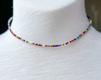 Seed Bead Choker Rainbow Beadwork Necklace Adjustable Beaded Choker