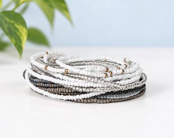 Stackable Boho Bracelet Versatile Arm Stack Minimalist Glass Bangle Handmade Neutral Jewelry Men Gift Everyday Accessory Dainty Beaded