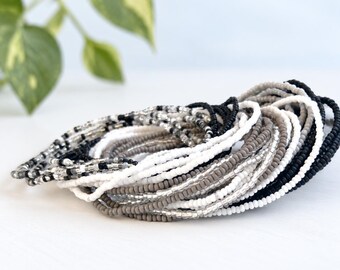 Neutral Bead Bracelet Seed Beads Single Strand Friendship Stacking Men Jewelry Handmade Glass Minimalist Bohemian Stretch Elastic Wristband