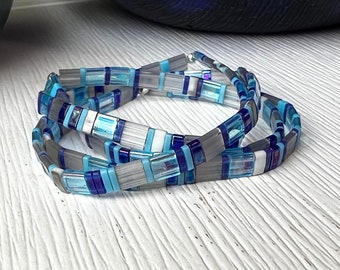 Tila Stacking Bracelet Beaded Trendy Boho Bracelets For Women and Teens Colorful Blue Elastic Stretch