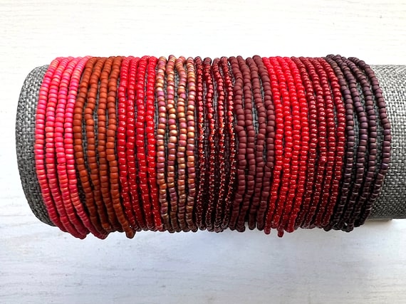 Seed Bead Stretch Bracelet Boho Minimalist Small Glass Seed Bead Bracelet Red Beaded Bracelets