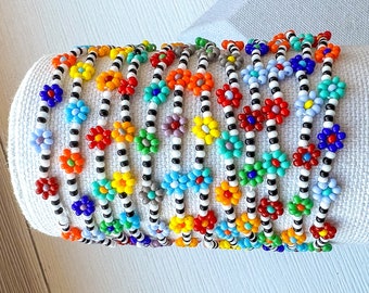 Seed Bead Daisy Chain Bracelet Multi Color Beaded Flower Bracelet Adjustable Stretch Bracelet Floral Bead Bracelet Just Because Gift