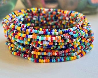 Beaded Summer Bracelet- Multi Color Stretch Bracelet- Boho Beaded Friendship Bracelet
