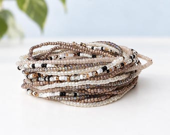 Seed Bead Bracelet Stacking Thin Tiny Bead Stretch Bracelet Boho Layering Jewelry Men Gift Idea Minimalist Accessory Glass Beaded Elastic
