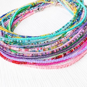 Seed Bead Necklace Tiny Glass Jewelry Delicate Beaded Accessory Minimalist Wire Strand Design Perfect Everyday Layering Essential Dainty Boho Style Collection Adjustable Length Comfortable Wear Handcrafted Quality Stainless Steel Clasp