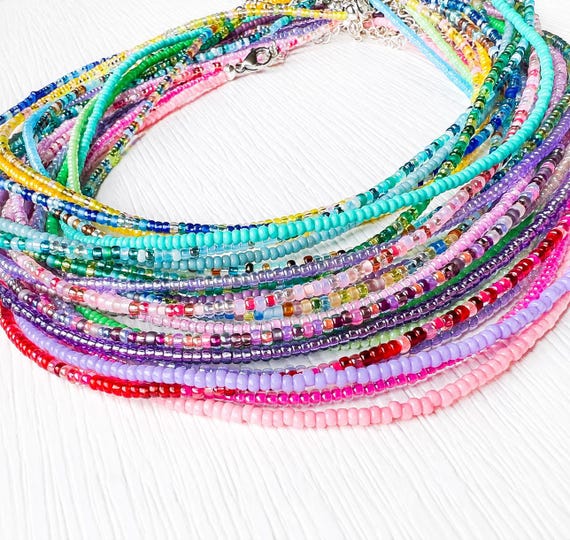 Seed Bead Necklace Tiny Glass Jewelry Delicate Beaded Accessory Dainty Wire Strand Minimal Boho Style Layering Chain Adjustable Length