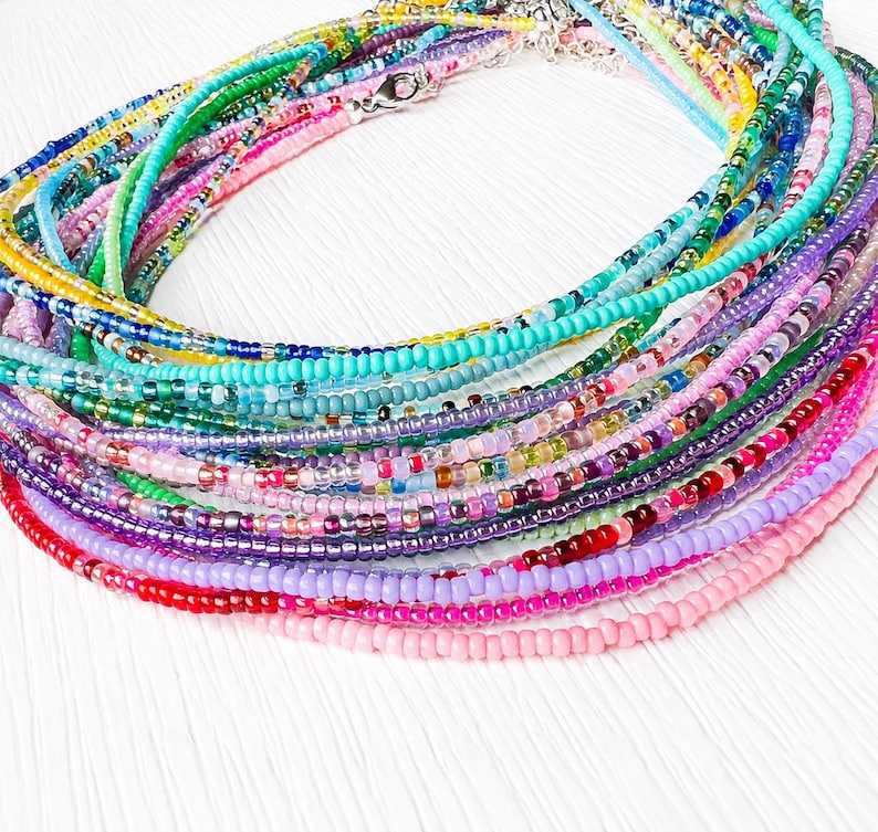 Seed Bead Necklace Tiny Glass Jewelry Delicate Beaded Accessory Minimalist Wire Strand Design Perfect Everyday Layering Essential Dainty Boho Style Collection Adjustable Length Comfortable Wear Handcrafted Quality Stainless Steel Clasp