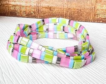 Tila Stacking Bracelets Colorful Beaded Tile Bracelets Friendship Bracelet Sorority Sister Gift