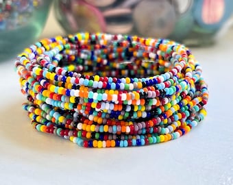 Dainty Bead Bracelet Set Stackable Stretch Boho Style Bohemian Jewelry Minimalist Design Colorful Accessory Summer Festival Arm Candy