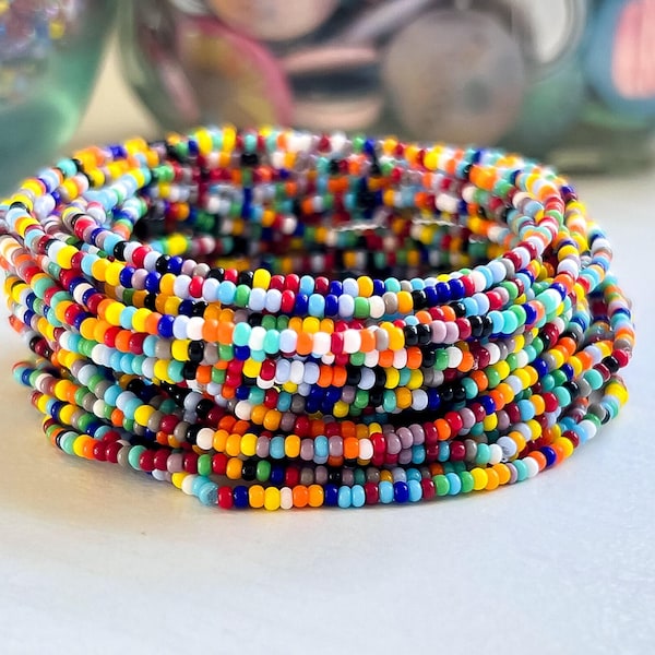 Dainty Bead Bracelet Set Stackable Stretch Boho Style Bohemian Jewelry Minimalist Design Colorful Accessory Summer Festival Arm Candy