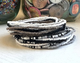 Single Strand Seed Bead Stretch Bracelet- Boho Beaded Stacking Friendship Bracelet- The Cool Neutrals- Choose Your Colors