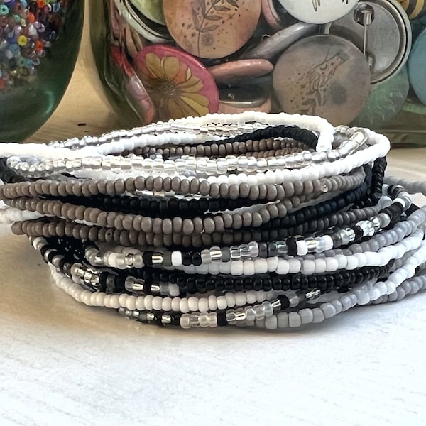 Single Strand Seed Bead Stretch Bracelet- Boho Beaded Stacking Friendship Bracelet- The Cool Neutrals- Choose Your Colors