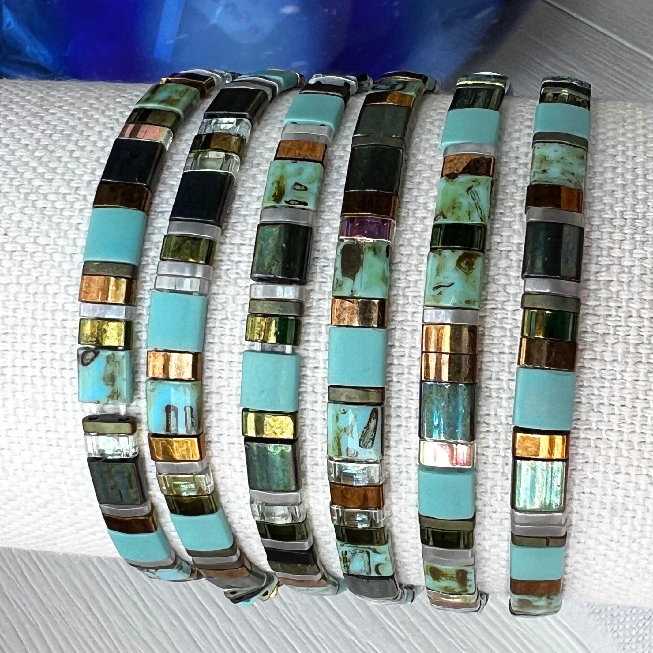 Miyuki Tila Bracelet Stacking Tile Bead Stretch Bracelet Trendy Flat Bead Bracelet