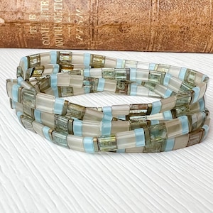 Miyuki Tile Bracelet Stretch Design Elegant Accessory Handmade Beaded Jewelry Genuine Japanese Beadwork Premium Quality Construction Flat Wristband Minimalist Style Modern Fashion Statement Perfect Friendship Gift Trendy Stacking Piece