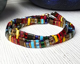 Tila Bracelet Flat Bead Bracelet For Teens and Women Tile Bead Stackable Bracelet