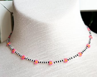 Seed Bead Necklace Daisy Chain Beaded Necklace Dainty Flower Jewelry