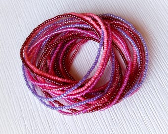 Seed Bead Bracelet Pink Beaded Jewelry Set Elastic Stretch Stackable Design Boho Style Accessory Resort Beach Minimalist Gift Lavender Wrist