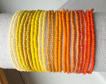 Single Strand Seed Bead Stretch Bracelet- Beaded Stacking Bracelet- Yellow, Orange & Red Collection