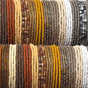 Single Strand Seed Bead Stretch Bracelet- Beaded Stacking Bracelet- Neutral Collection