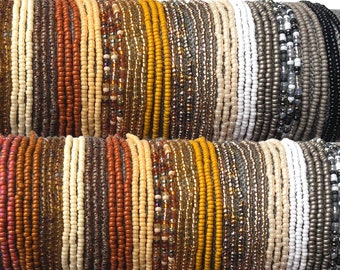 Single Strand Seed Bead Stretch Bracelet- Beaded Stacking Bracelet- Neutral Collection