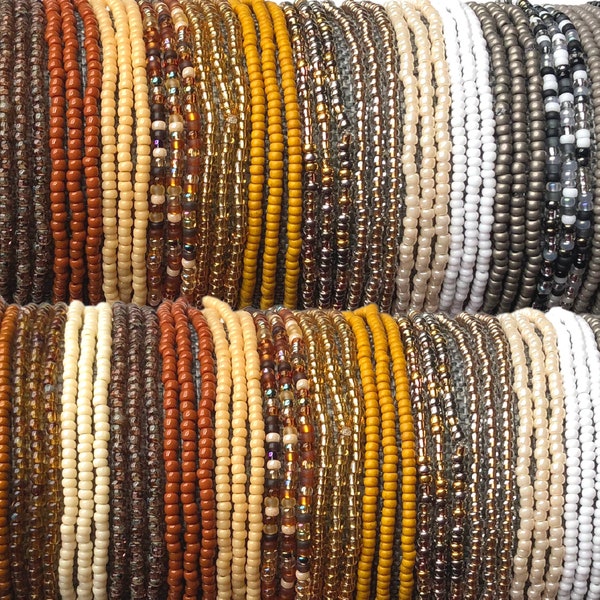Single Strand Seed Bead Stretch Bracelet- Beaded Stacking Bracelet- Neutral Collection