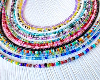 Seed Bead Necklace Glass Beaded Jewelry Accessory Boho Style Minimalist Design Dainty Chain Tiny Choker Length Adjustable Extender Lobster