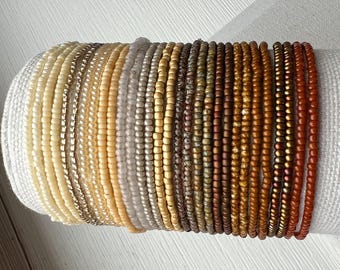 Single Strand Seed Bead Stretch Bracelet- Beaded Stacking Bracelet- Neutral Collection
