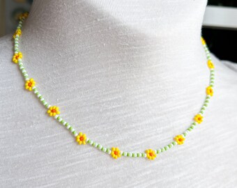 Seed Bead Flower Choker Daisy Chain Necklace Adjustable Beaded Jewelry Gift