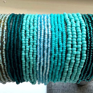 Single Strand Seed Bead Stretch Bracelet- Beaded Stacking Friendship Bracelet- Aqua Choose Your Colors