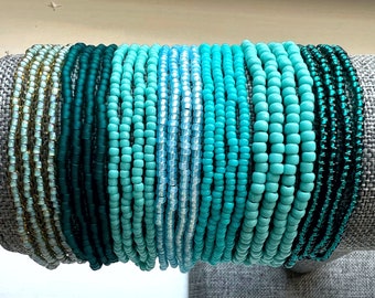 Single Strand Seed Bead Stretch Bracelet- Beaded Stacking Friendship Bracelet- Aqua Choose Your Colors