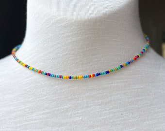 Seed Bead Choker Rainbow Beadwork Necklace Adjustable Beaded Choker