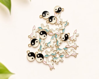 Yin Yang Charm Bracelet Jewelry Gift Women Unicorn Accessory Anklet Necklace Seed Bead Customizable Piece Stainless Steel Pendant Attachment