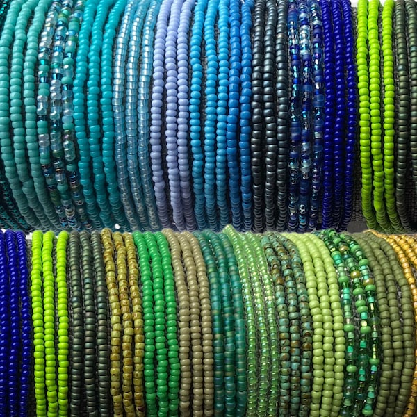 Single Strand Seed Bead Stretch Bracelet- Beaded Stacking Bracelet- Blue & Green Collection