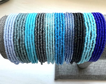 Seed Bead Stretch Bracelet Boho Minimalist Beaded Stacking Friendship Bracelet Blue Bead Bracelets