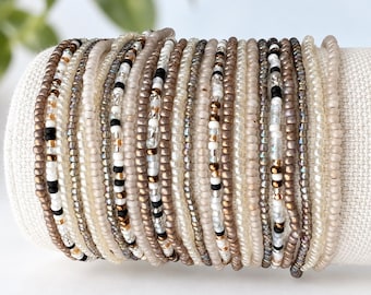 Pulseras de cuentas de semillas para combinar, pulseras elásticas de cuentas pequeñas y finas, joyería bohemia para superponer