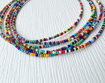 Seed Bead Choker Rainbow Beadwork Necklace Adjustable Beaded Choker