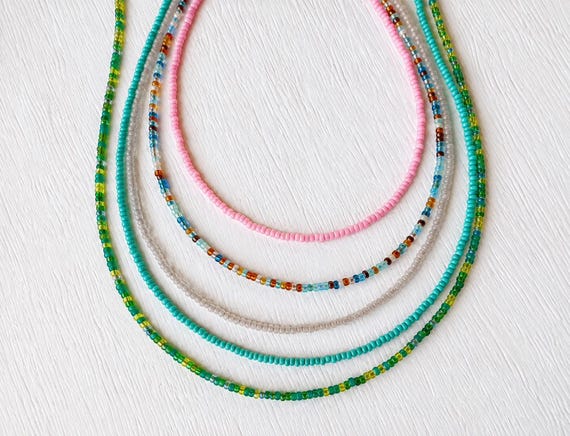Seed Bead Necklace Beaded Jewelry Layering Piece Dainty Choker Thin Chain Minimalist Style Everyday Wear Woman Gift Teen Birthday Boho