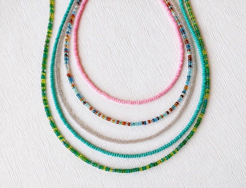Seed Bead Necklace Glass Beaded Jewelry Layering Piece Dainty Choker Thin Chain Minimalist Style Everyday Wear Essential Colorful Design Options Woman Gift Teen Birthday Present Boho Accessory Simple Elegant Construction Premium Quality
