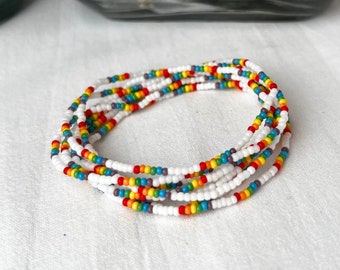 Rainbow Seed Bead Stretch Bracelet Gay Pride Jewelry Tiny 2mm Glass Beads Colorful Small Bead Minimalist Dainty White Bracelet