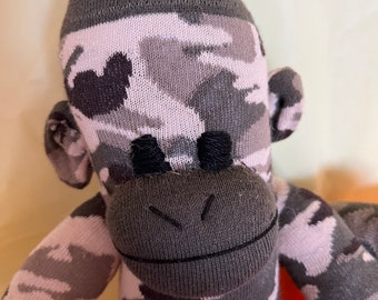 Bead and Button Free Desert Camouflage Sock Monkey Stuffed Art Doll Camo Baby Safer