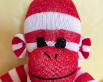 Candy Cane Sock Monkey Red and White Stripe ready for Christmas