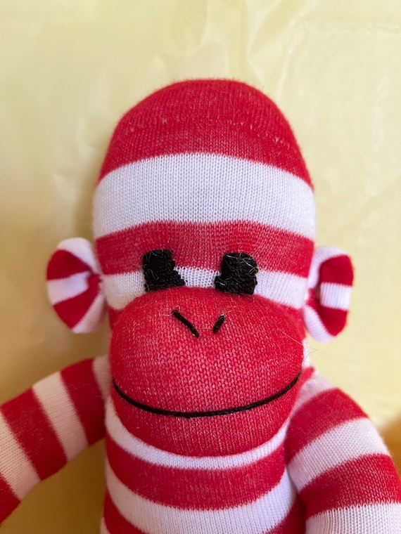Candy Cane Sock Monkey Red and White Stripe Ready for Christmas