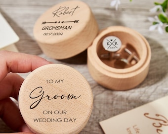 Custom Cufflinks Box for Best Man, Personalized Groomsmen Gift, Wooden Cufflinks Box for Men, Groomsmen Cufflinks Gift for Him, Gift for Dad